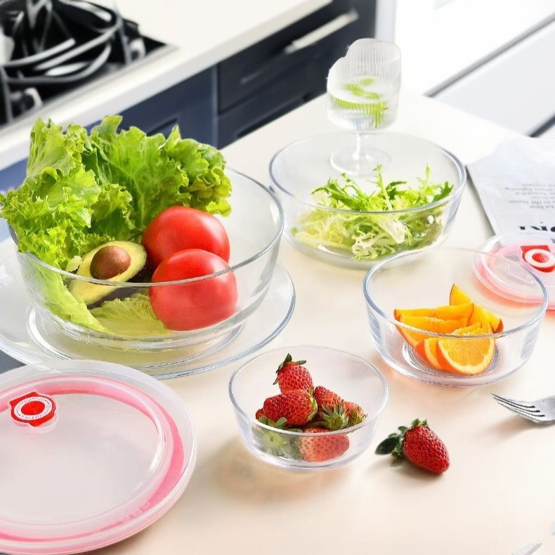 Cuenco de cristal grueso resistente al calor, apto para ensaladas, arroz, sopas y fideos