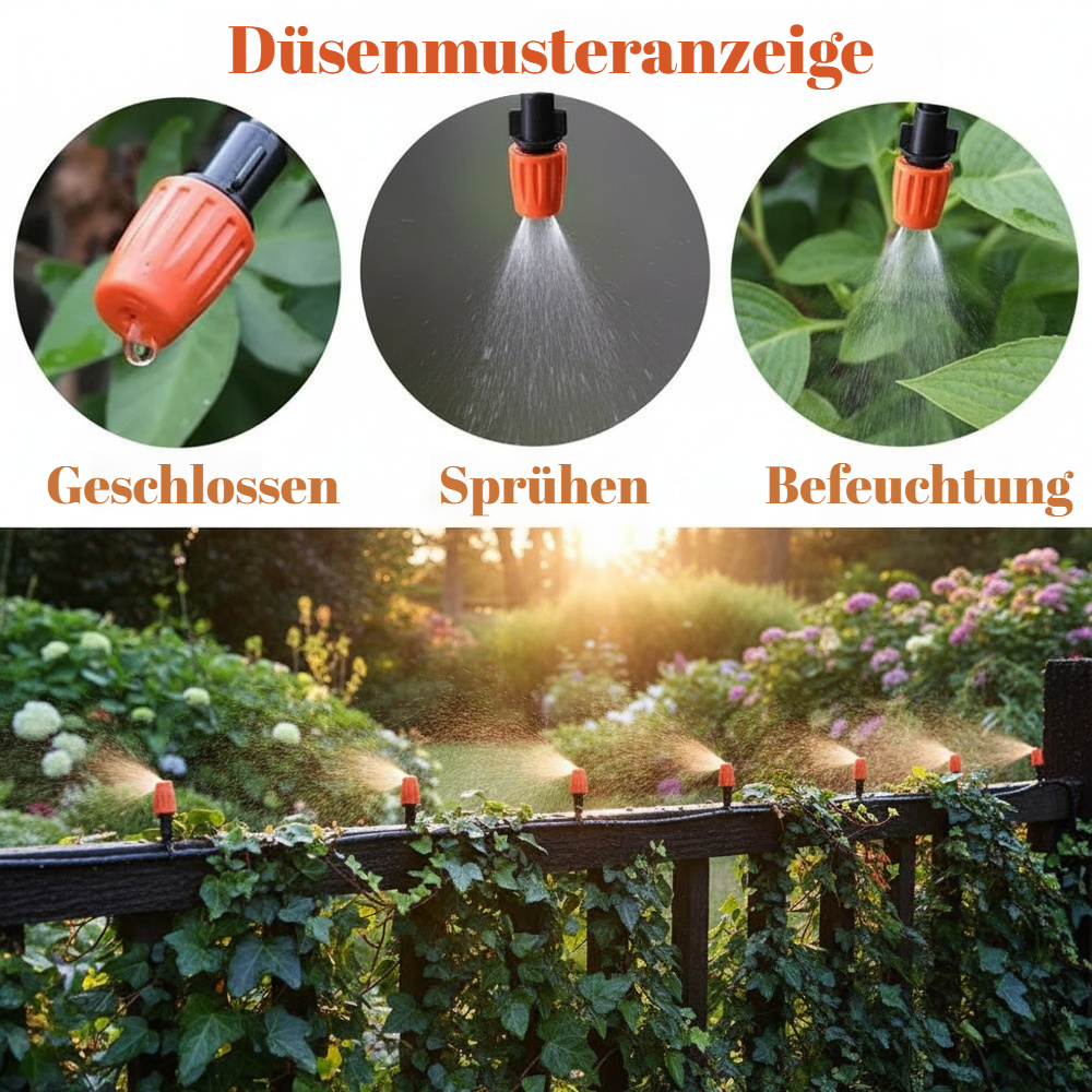 Einstellbares orangenes Nebeldüsenset für automatische Bewässerung
