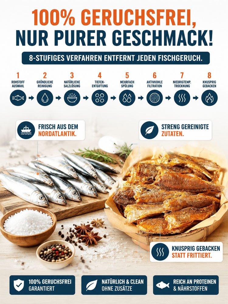 Kleine getrocknete Fische, frisch gefangen aus dem Nordatlantik.