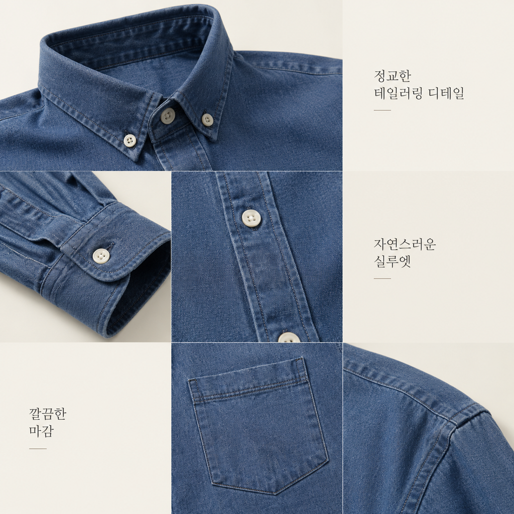 봄가을 청년 캐주얼 데님 긴팔 셔츠
