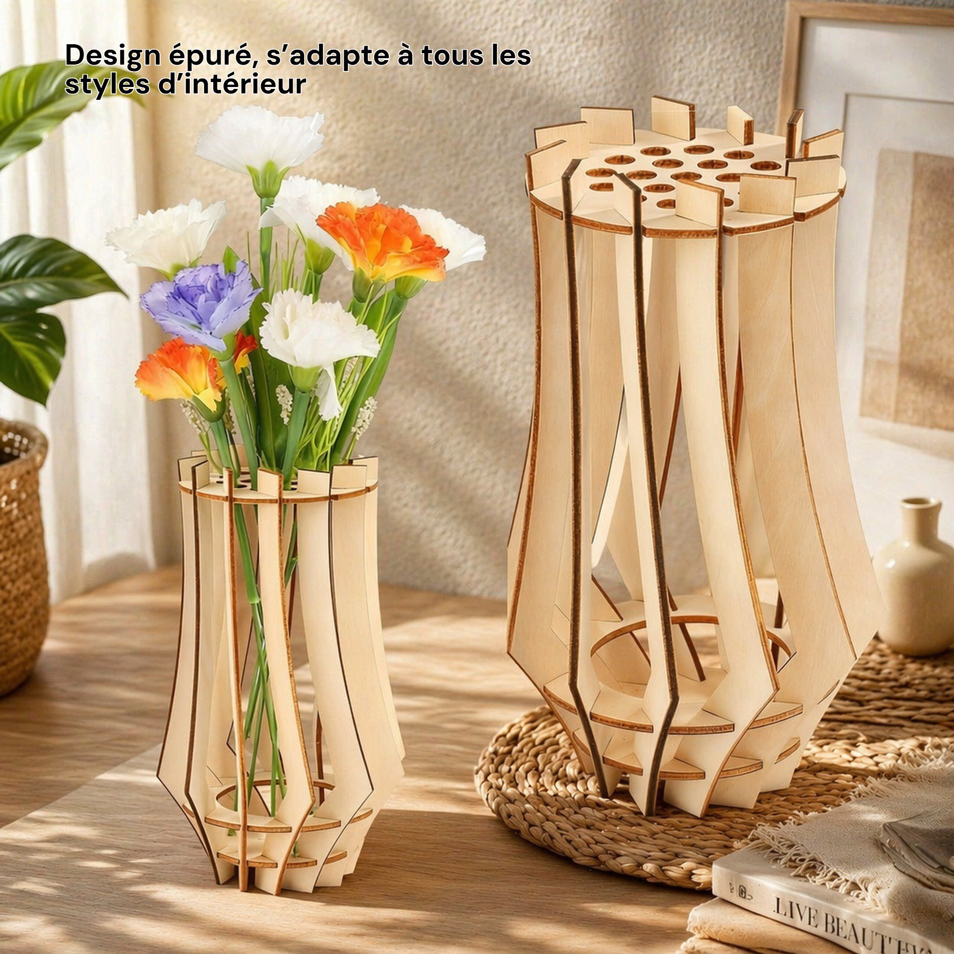 Présentoir en bois modulable pour vases