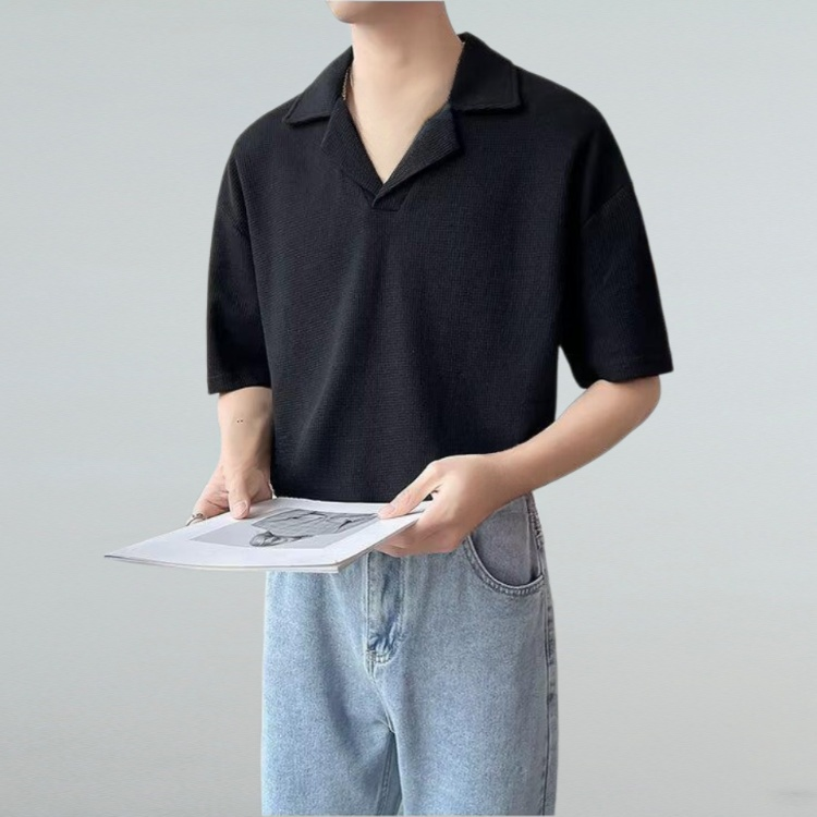 キューバ領ワッフル高級感Vネック