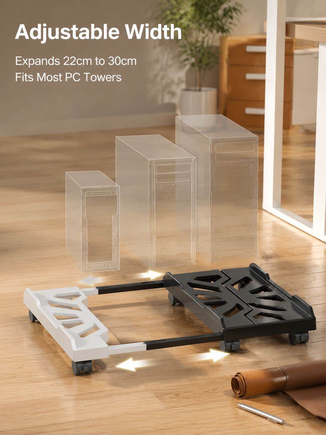 Computer Tower Stand Movable Base Adjustable Plastic Cooling Bracket