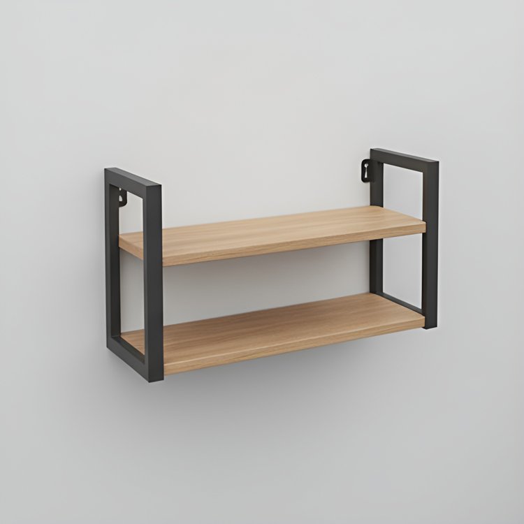 통나무 컬러 2중 벽면 수납 선반