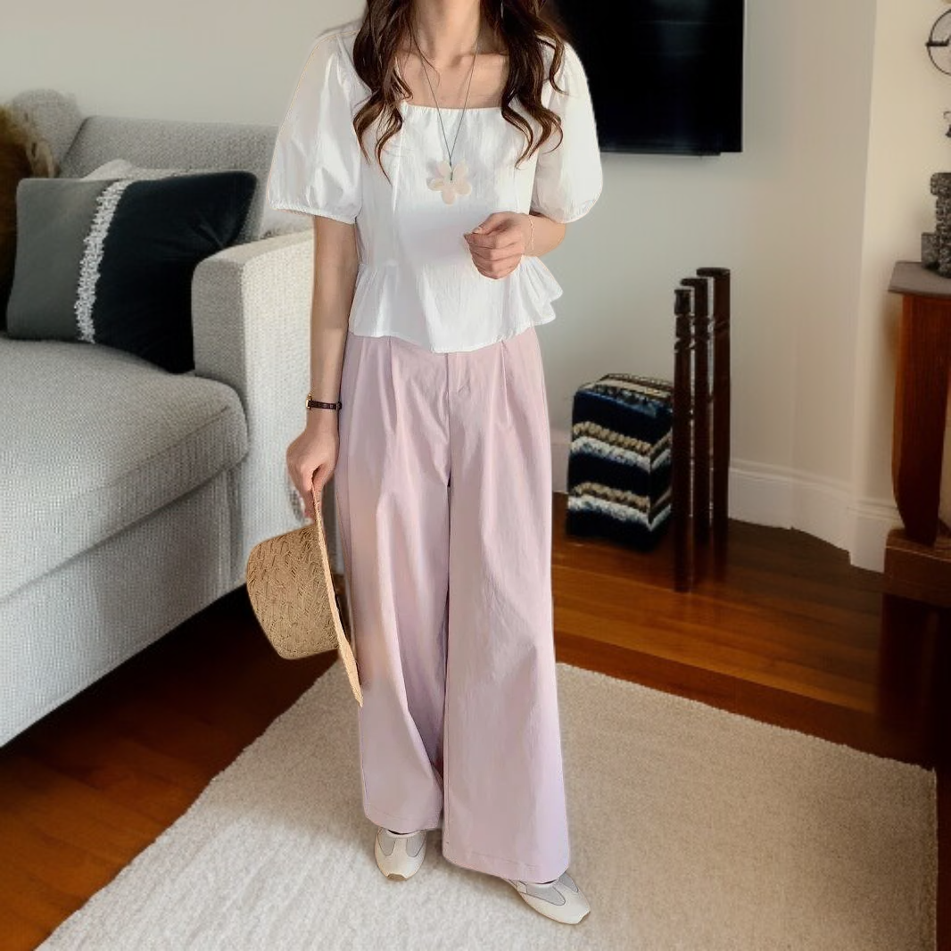 여성 통근 처짐 와이드 팬츠 정장바지 여 슬림 캐주얼 일자 팬츠 와이드 팬츠 여성 캐주얼 처짐 정장바지