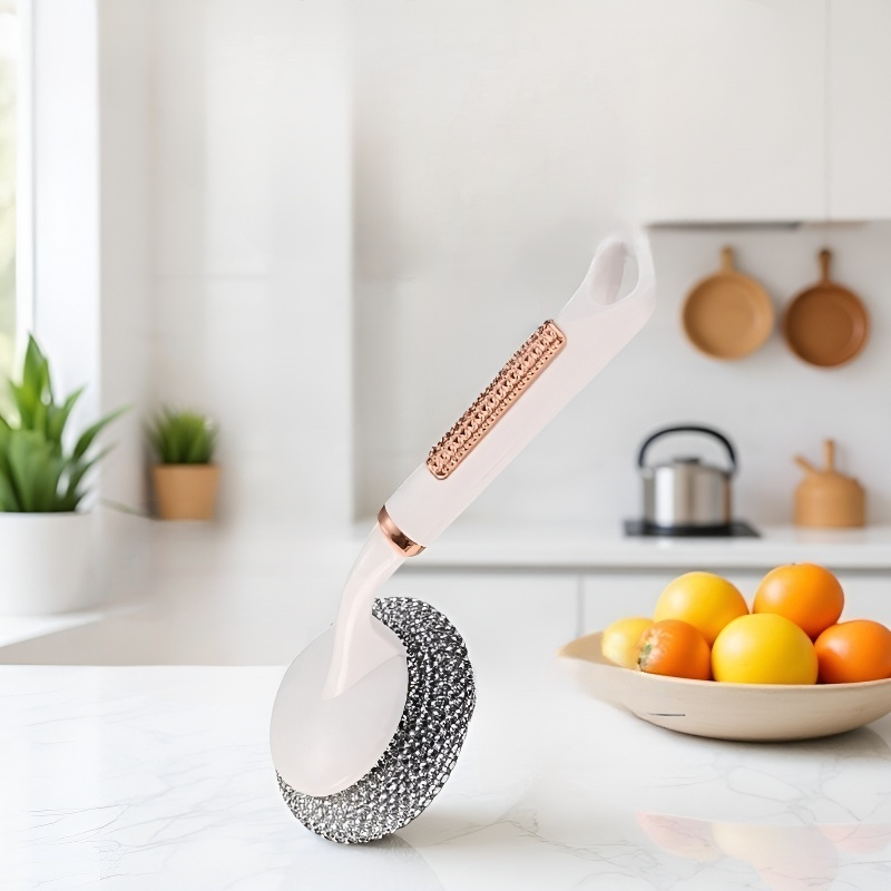 Cepillo de cocina de alambre con mango largo, lavador de ollas antiadherente, multifuncional