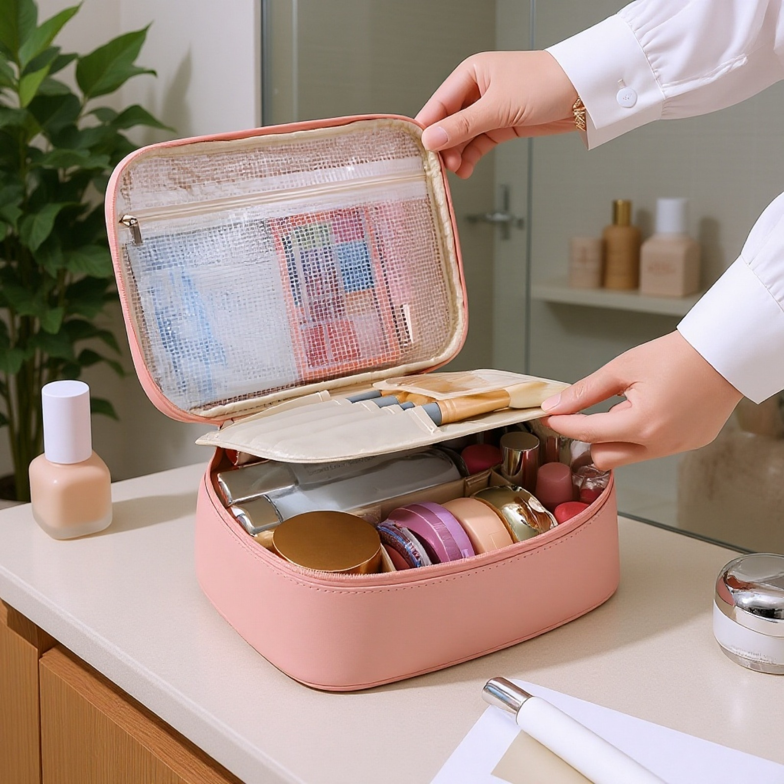 Lightweight portable cosmetic bag for travel