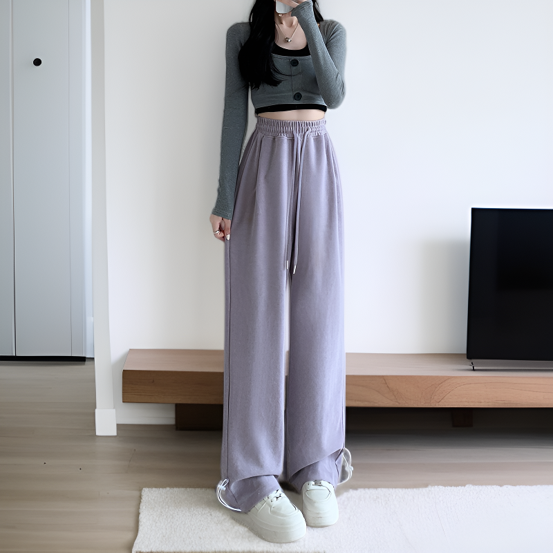 秋用ハイウエストワイドレッグトレーニングパンツ レディース