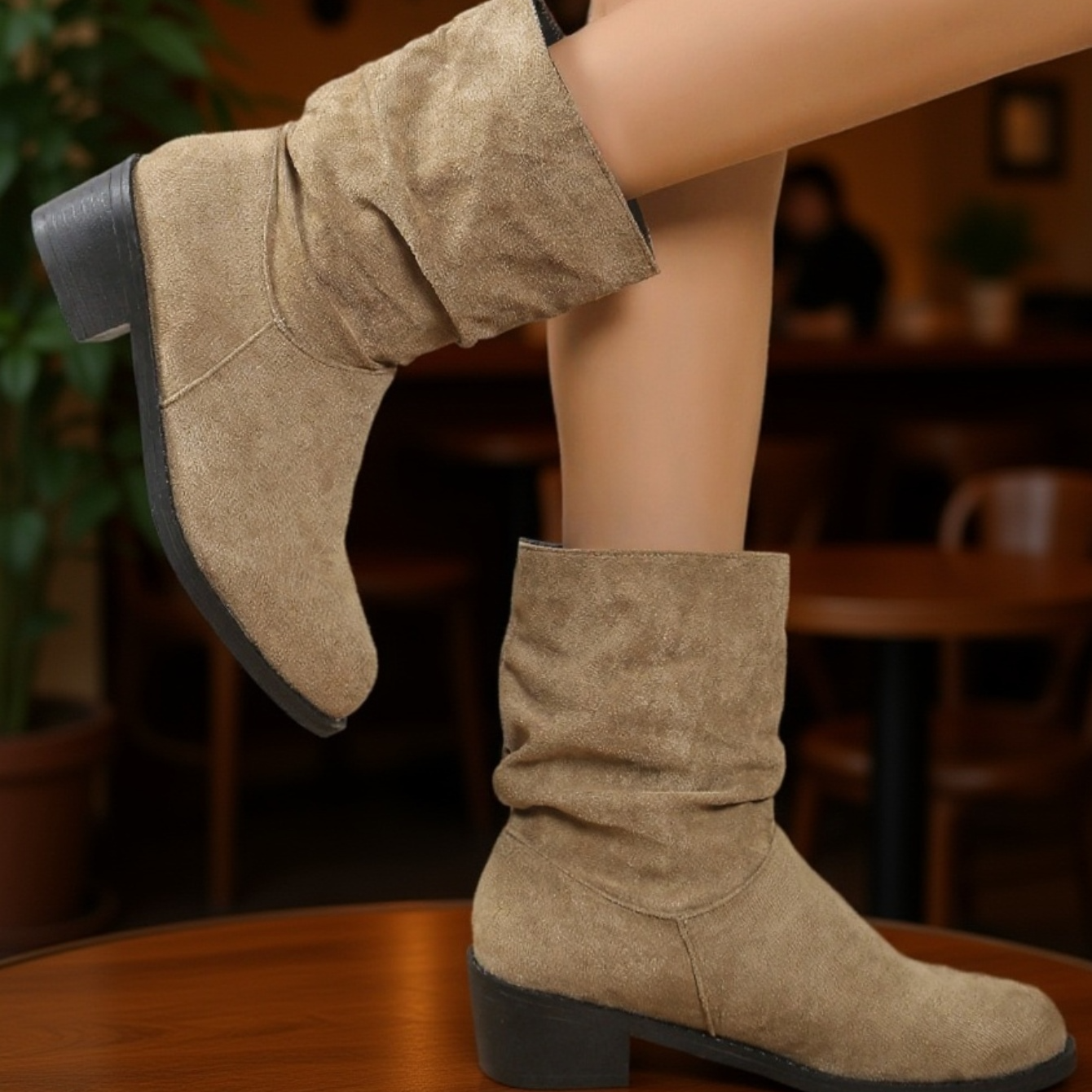  حذاء بوت عصري من جلد سويدي بكعب عريض