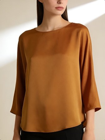 Seiden fließende Chiffonbluse mit Dreiviertelärmeln