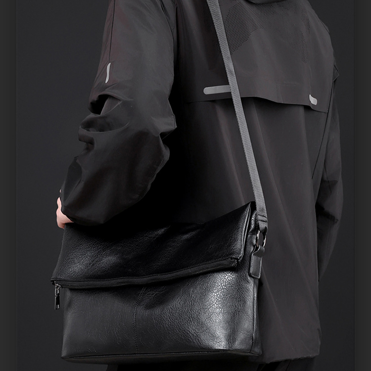 新款PU復古男士單肩包通勤包商務會議文件背包男包時尚潮牌斜挎包