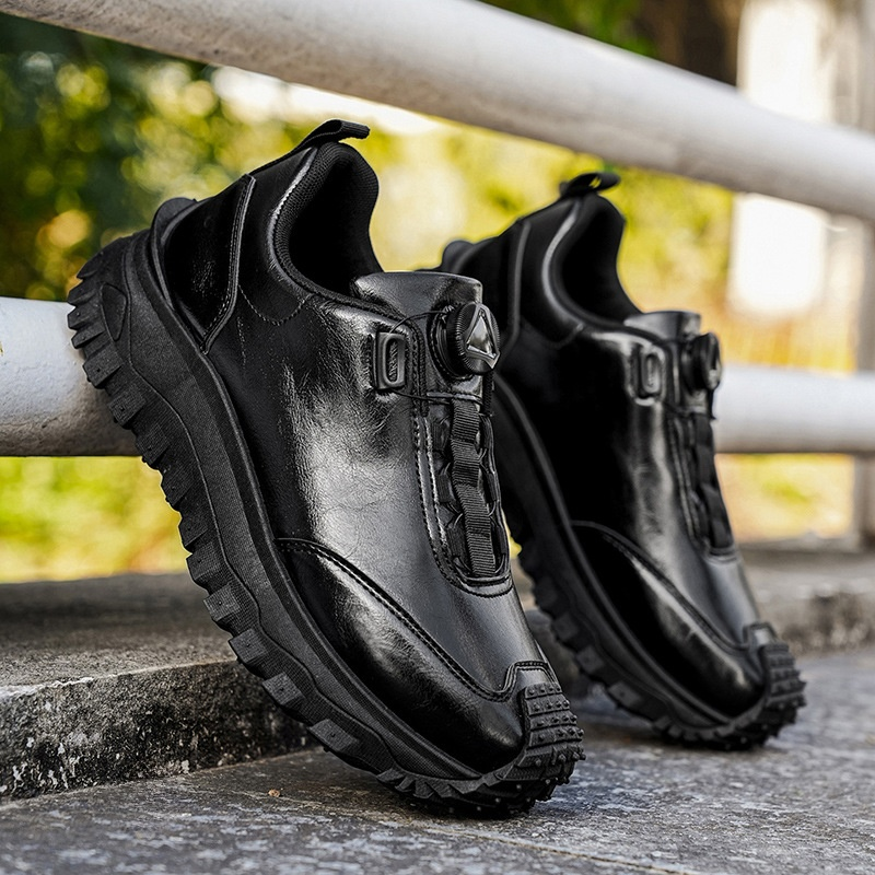 旋轉紐扣厚底休閒男皮鞋