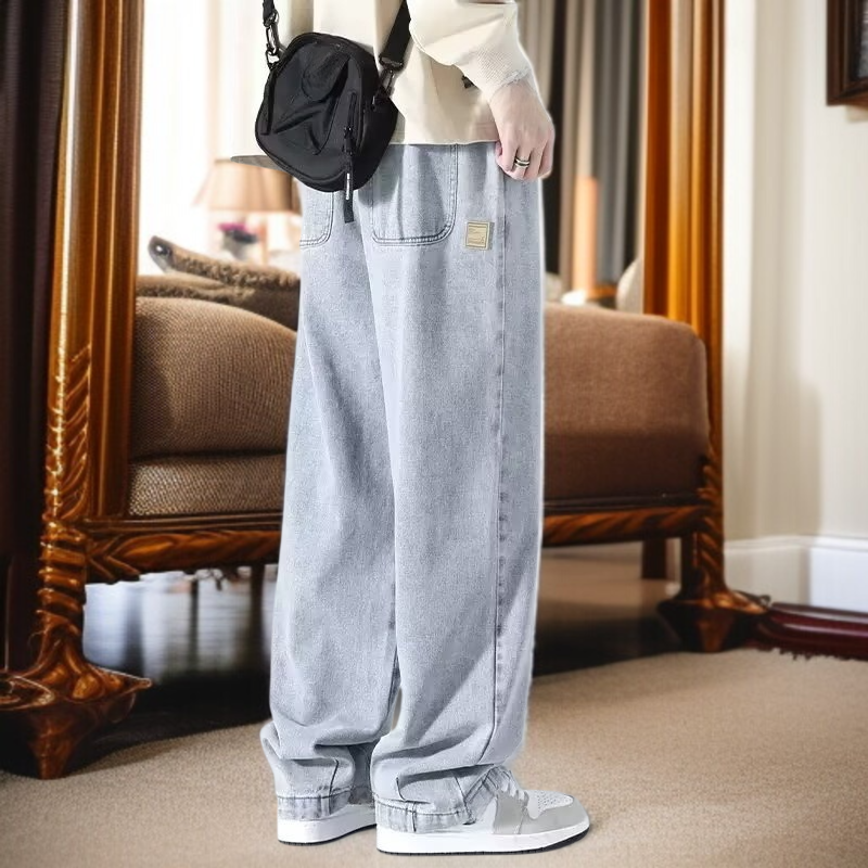 メンズアメリカンウォッシュジーンズ、ルーズストレート、トレンドブランドワイドパンツ、アメリカンハイストリート万能カジュアルロングパンツ