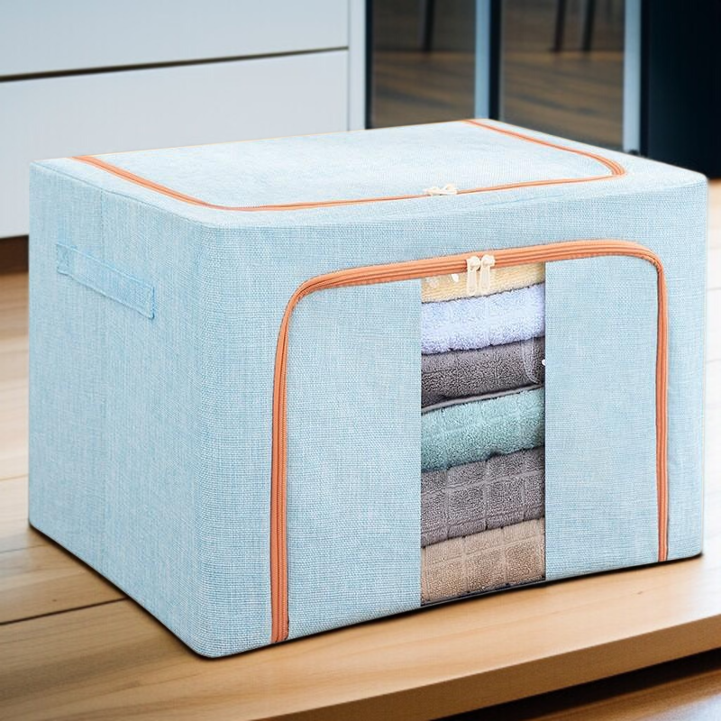 Foldable Double Window Cotton Linen Steel Frame Clothing Storage Box
