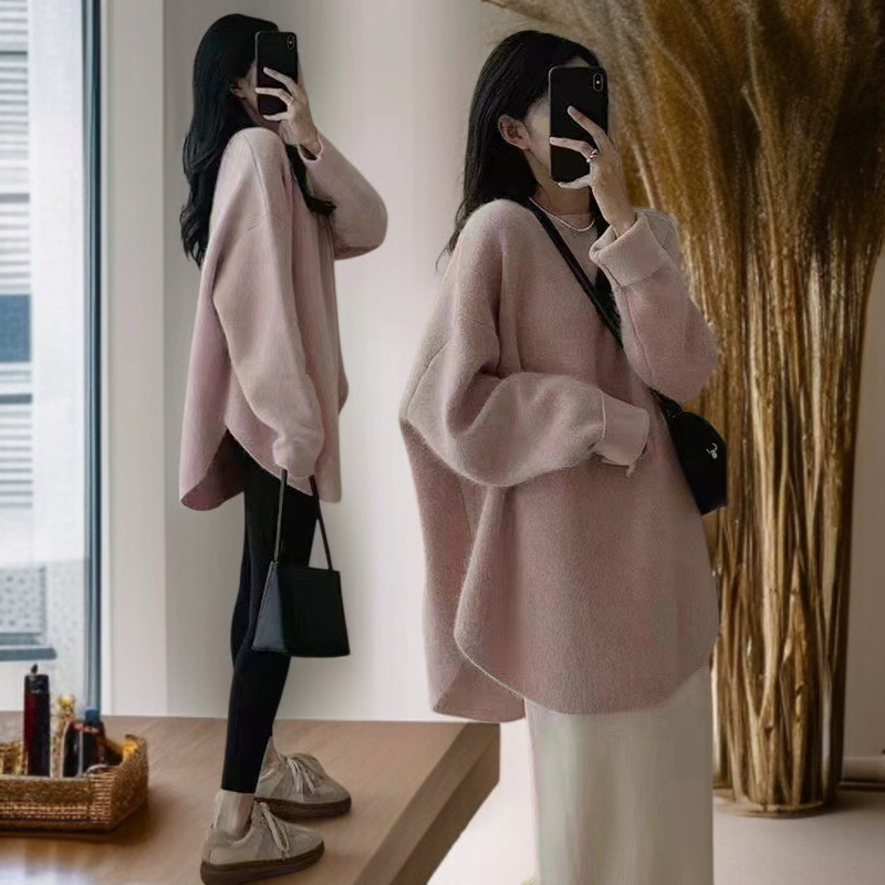 ニット セーター レディース 冬 長袖 ラウンドネック モヘア プラッシュ 暖かい セーター レディース 2024 秋冬 ソリッドカラー 多用途 ソフト ワックス状 高品質 アウター ニット ボトム 