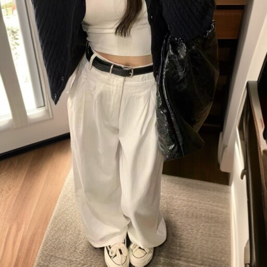 춘추 하이웨스트 와이드 팬츠 와이드 슬림핏 여성 드레이프 와이드 데님 팬츠