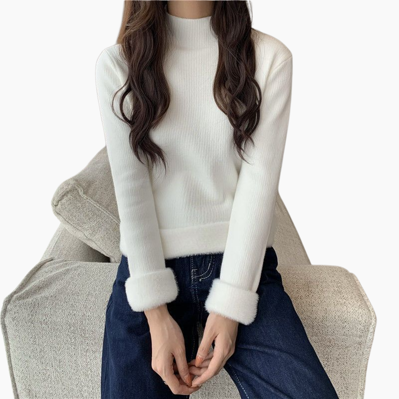 中わた入り厚手ニットレディース長袖ワンピースフリーストップス秋冬ボトムスシャツハーフハイネックニットソー