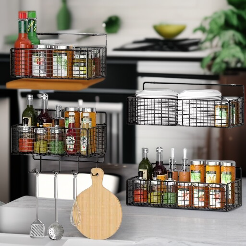 رف تخزين معلق للبصل والثوم والزنجبيل، سلة خضروات على الحائط، منظم توابل بدون تثقيب