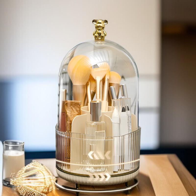 漫画クマのアイブロウペンシルホルダー回転式化粧品収納ボックスコンパートメント口紅防塵デスクトップドレッシングテーブル収納チューブ