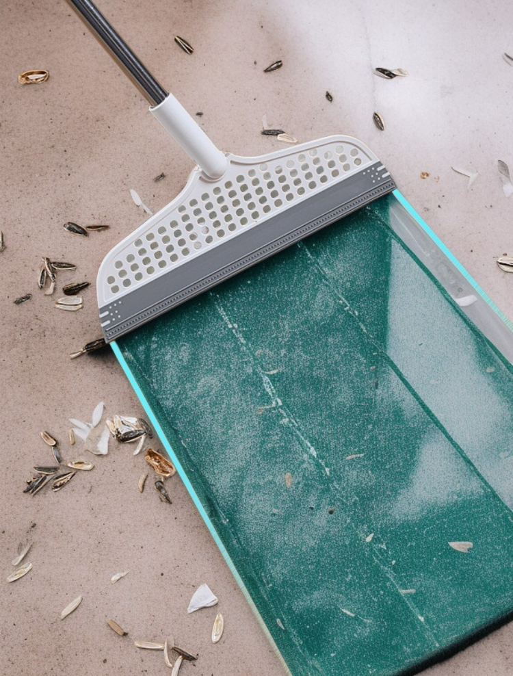 매직 청소 빗자루로 물기 제거하는 모습