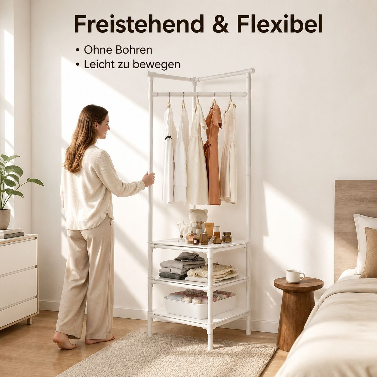 Freistehender, multifunktionaler Kleiderständer für Zuhause