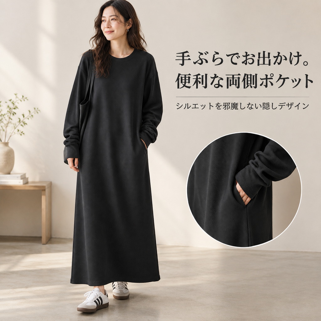 春秋新作・和風ワッフルワンピース レディース