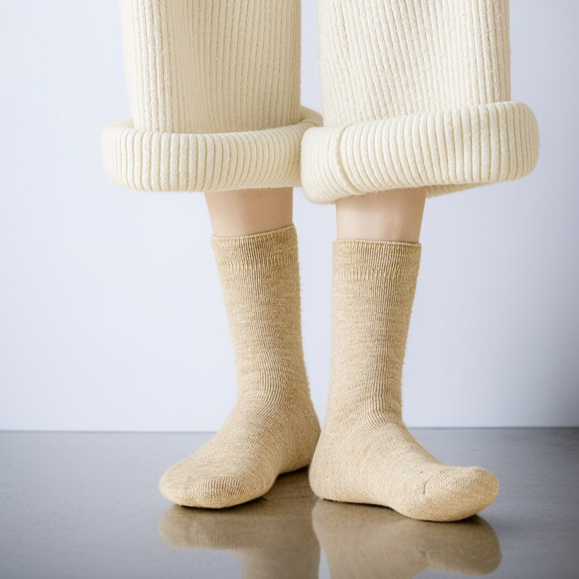 女士加絨加厚純色中長筒襪子多角度展示