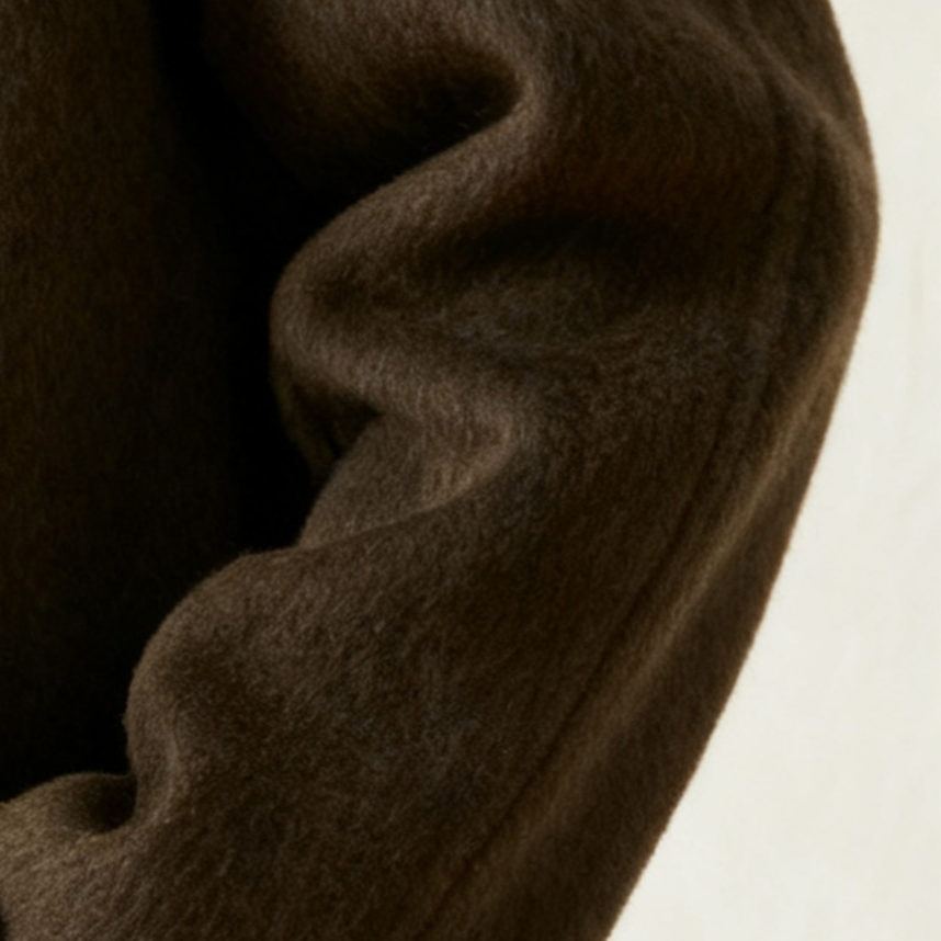 베이지 롱코트 착용 여성 모델