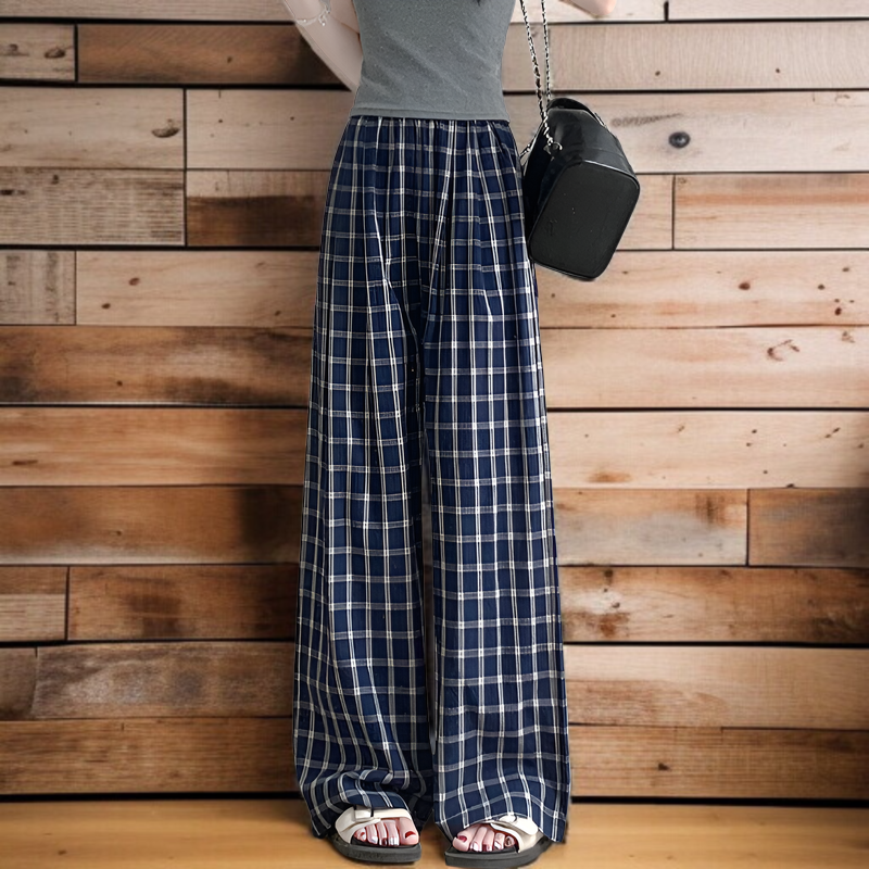 ハイウエストラフ感チェック柄ワイドパンツ
