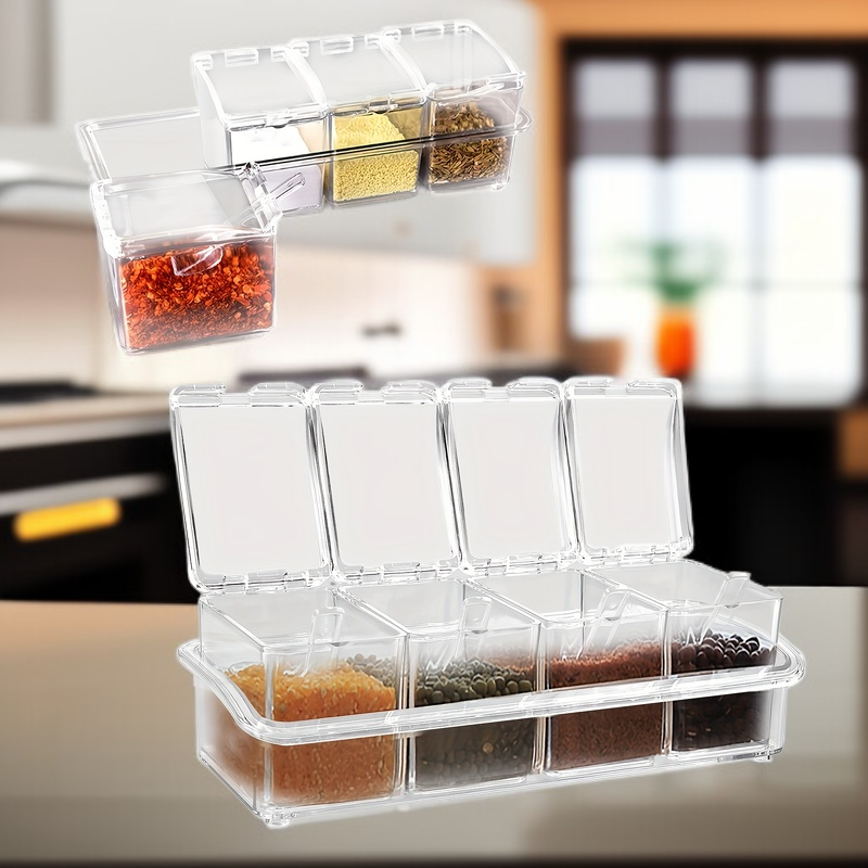 주방용 투명 양념통 4개 세트 스푼 포함 정리 선반