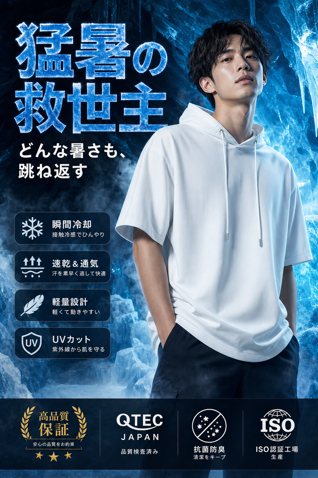 夏仕様フード付き半袖シャツ