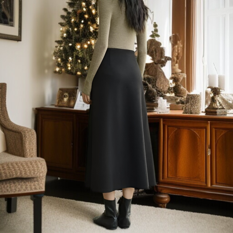 겨울 블랙 드롭 레귤러 미디 스커트 컬러 기모 미디 스커트