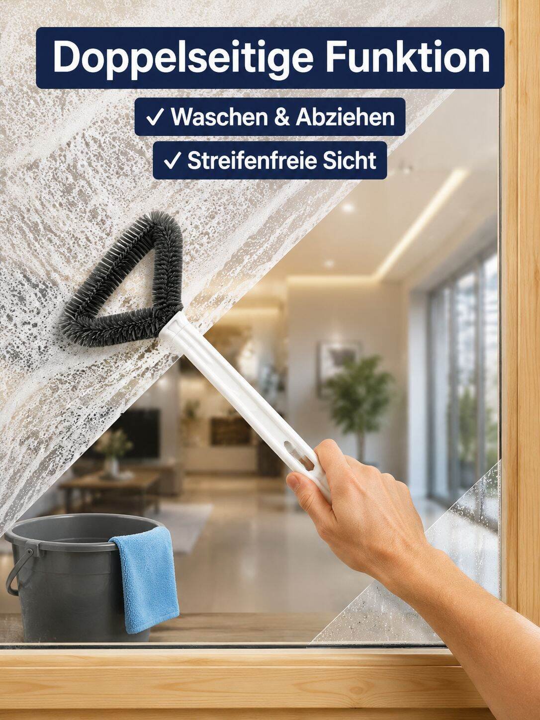 Dreieckiger, abnehmbarer, waschbarer Doppelseitiger Fensterreinigungsbürste für den Hausgebrauch