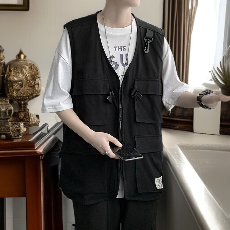 機能的な風の男性の秋のトップス 薄手のゆったりノースリーブベスト ワークウェア・キャンバス