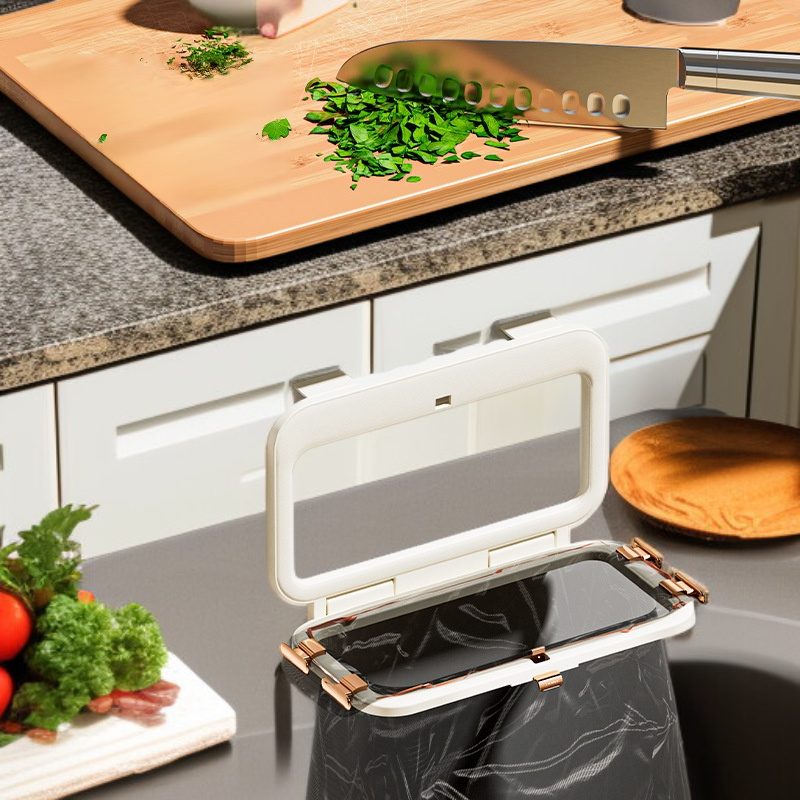 رف أكياس القمامة القابل للطي للمطبخ