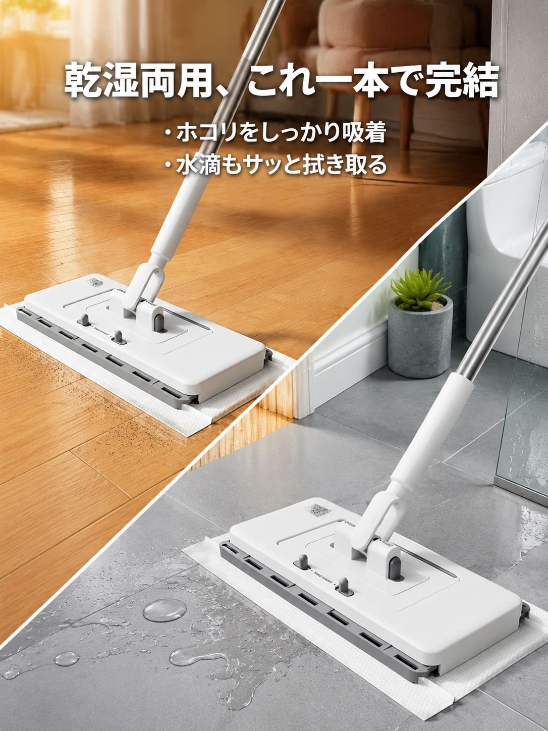 手洗い不要・乾湿両用多機能フェイスタオルモップ