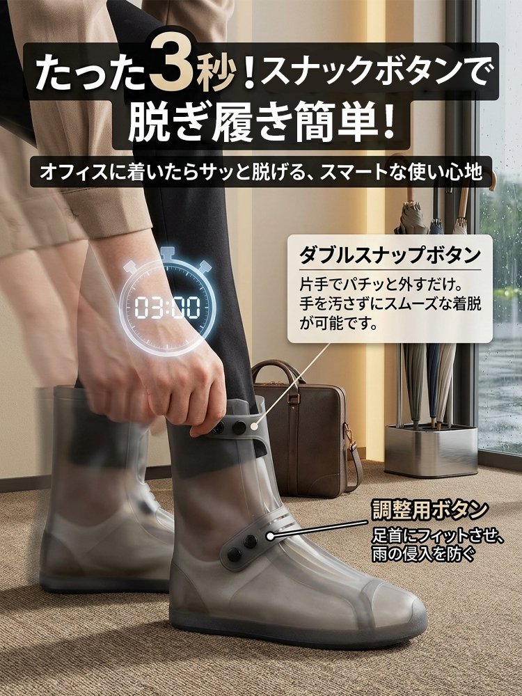 【滑りにくい！】天然ゴム製防水レインシューズカバー