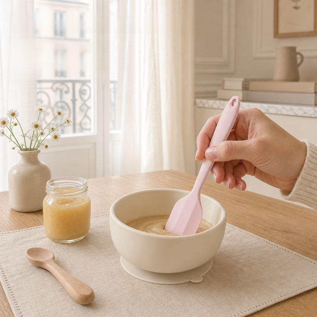Spatule en Silicone Alimentaire Résistant Chaleur, Repas Bébé et Pâtisserie