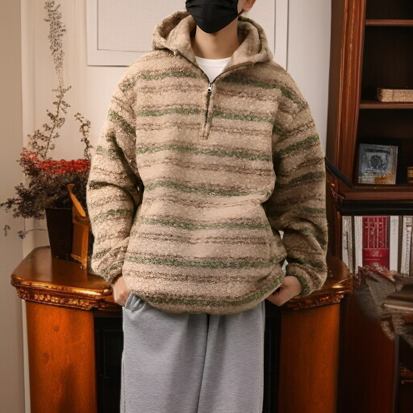 2026年春夏新作 メンズ トレンドのストライプ柄ルーズウールコートとレトロルーズニット