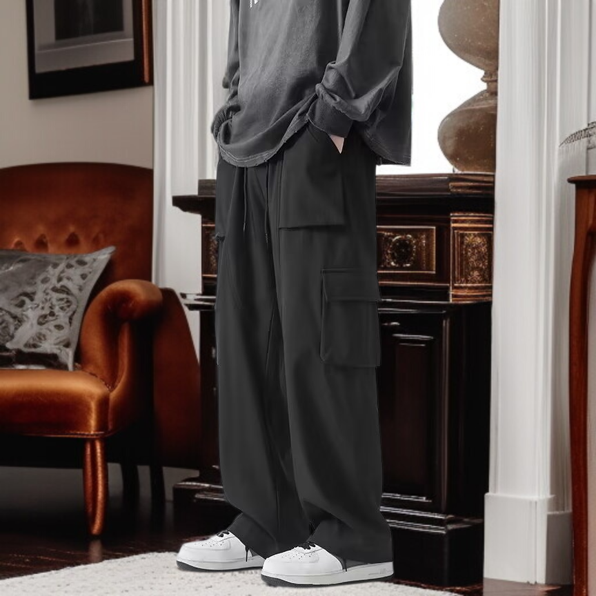 メンズスポーツパンツ メンズ春ストレートレッグパンツ ブラック メンズワークパンツ