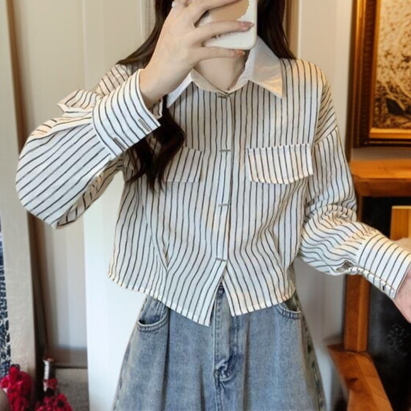 レディースストライプ長袖シャツ