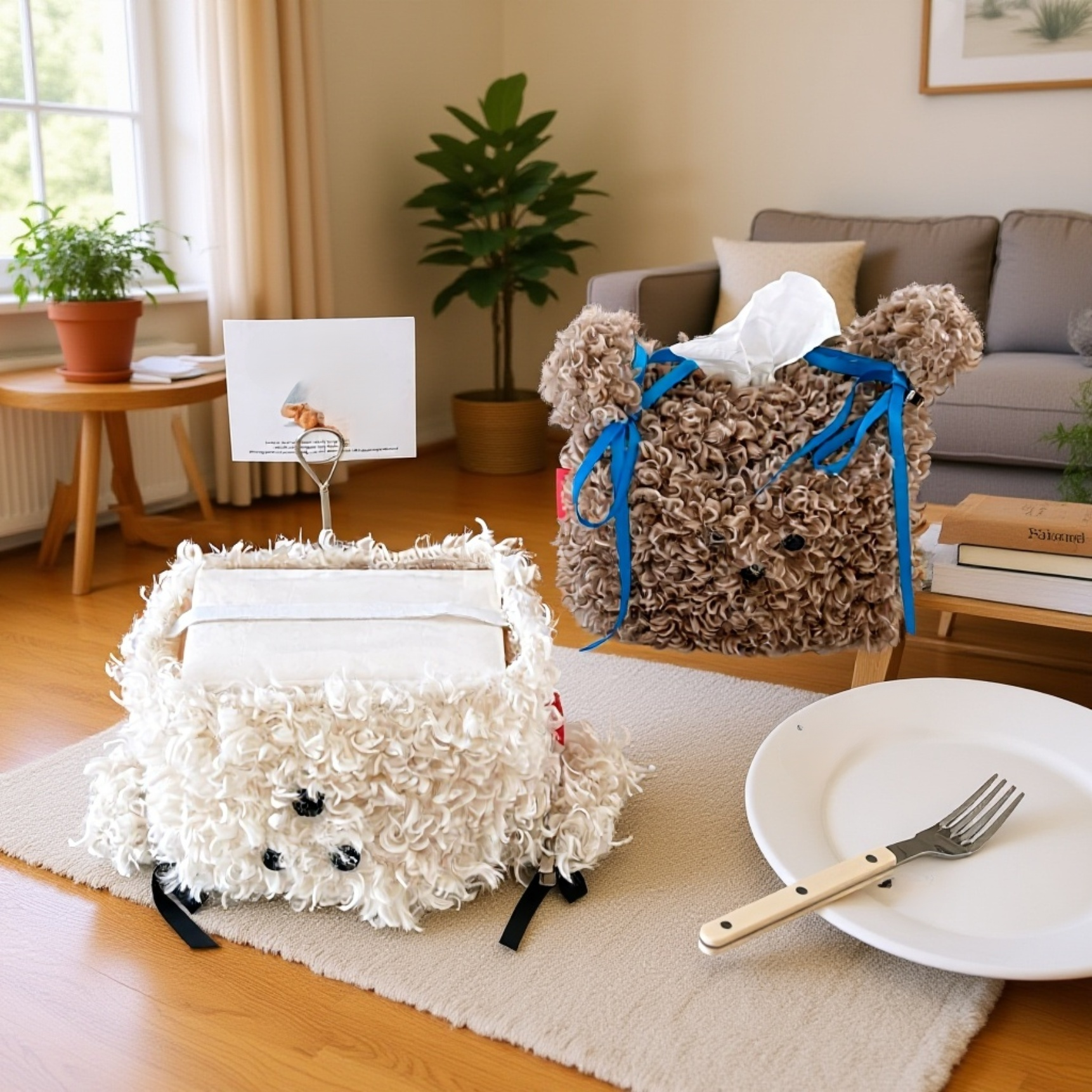 귀여운 강아지 뽀글이 티슈 케이스