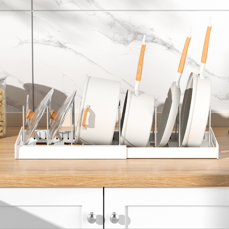 置物架拉伸可調節鍋蓋收納盒 廚房架子收納箱可伸縮鍋蓋收納盒