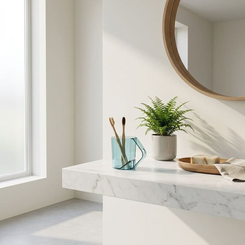 Umgedrehter Zahnbürsten- und Mundwasserbecher für den Heimgebrauch