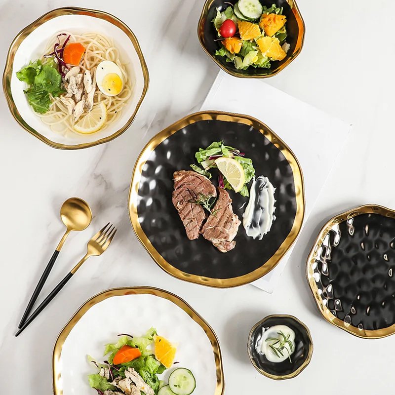 Golden circle porcelain bowl black and white luxury tableware