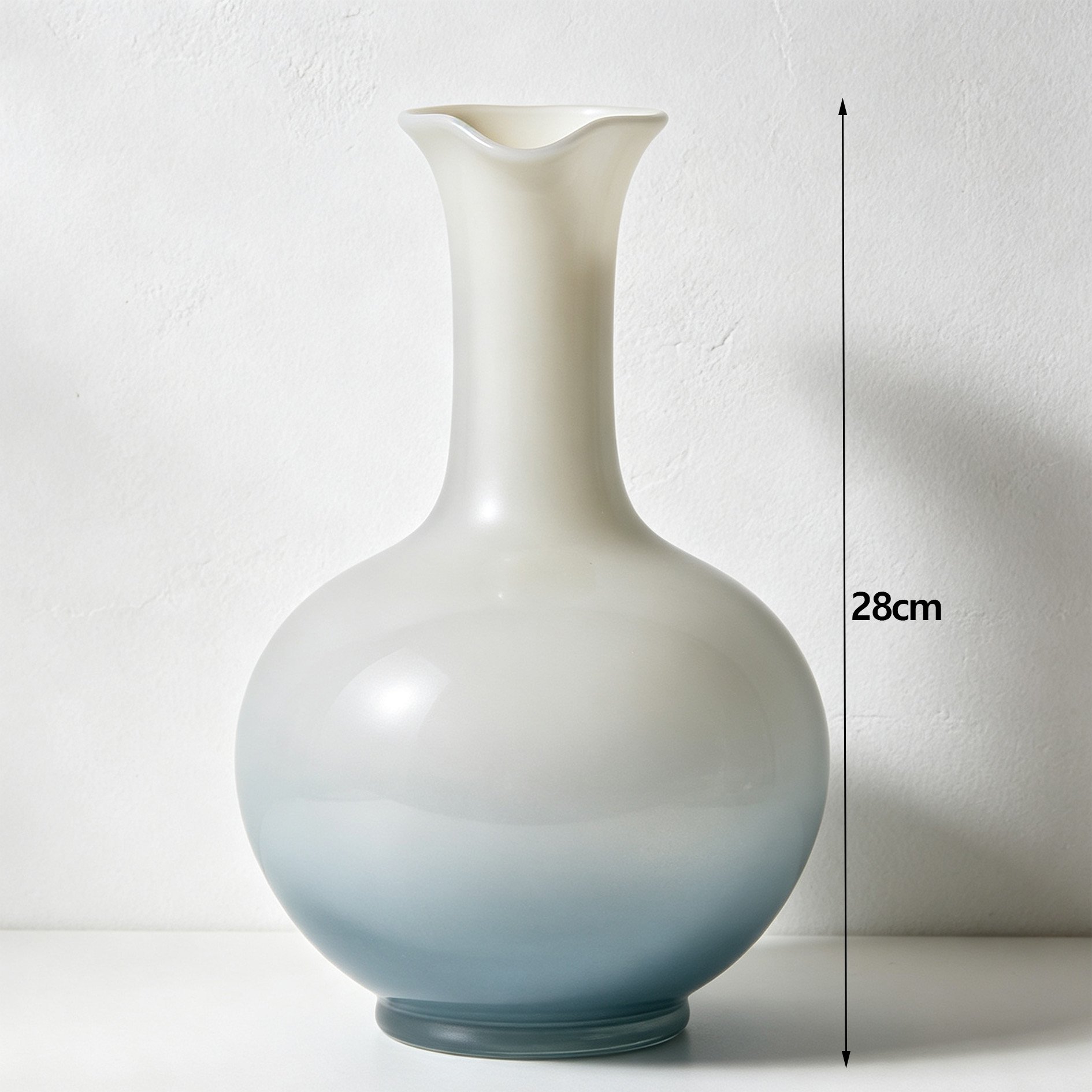 Long-necked ceramic vases arranged with fresh flowers