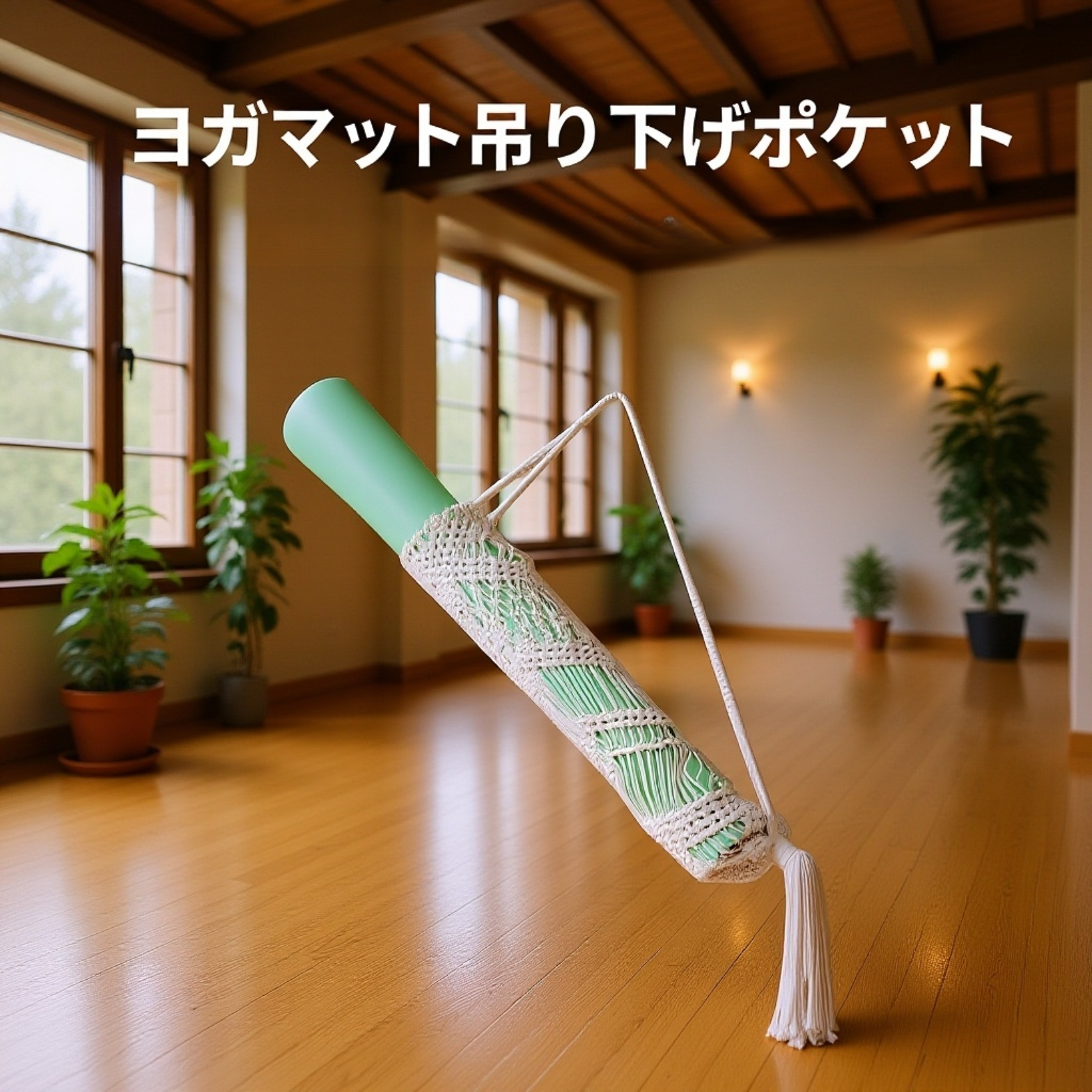 手作り編みヨガマットネットバッグの全体画像