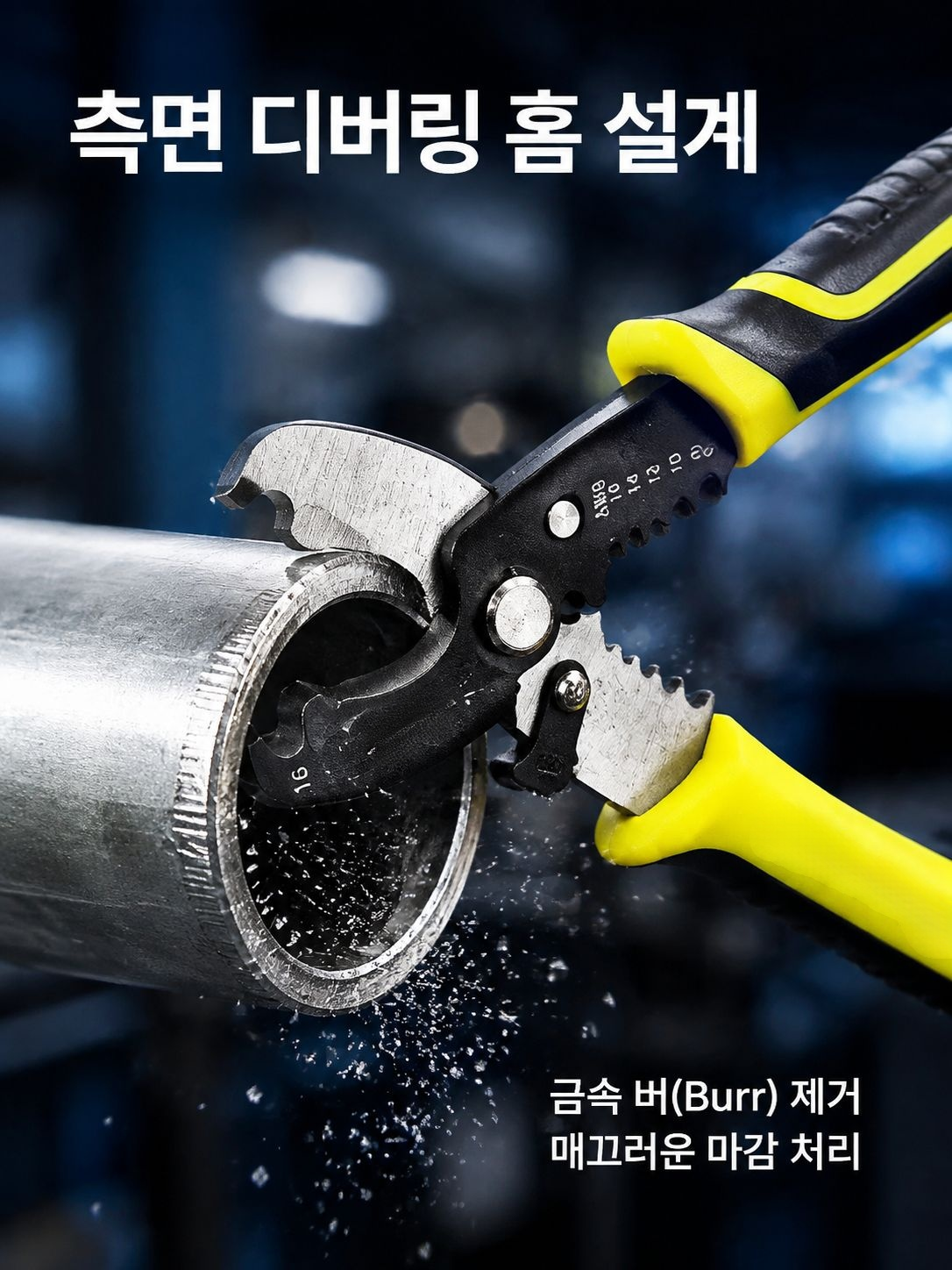 압착 플라이어로 전선 커넥터 압착하는 장면