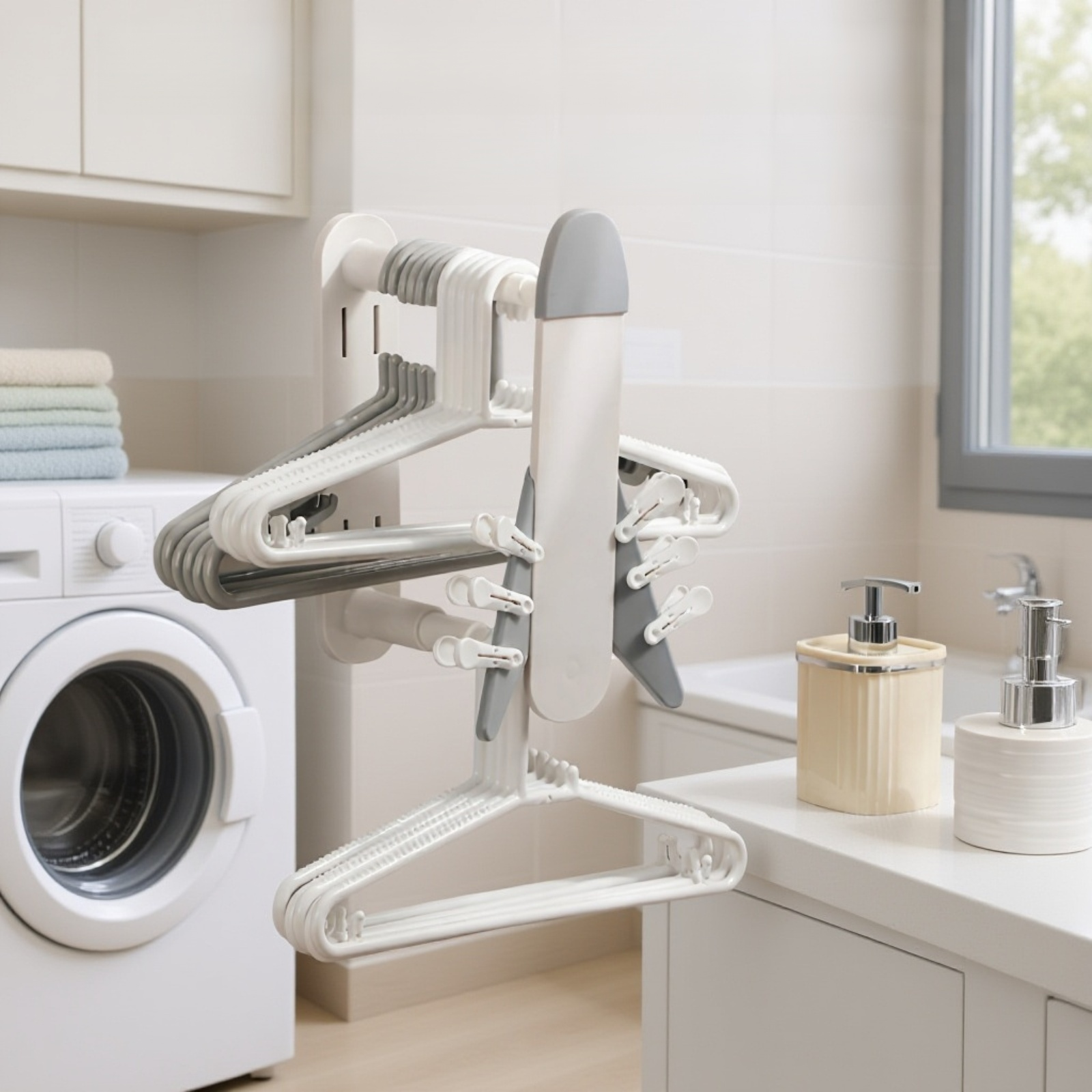 伸縮式壁掛け＆卓上兼用フック・穴あけ不要収納ハンガー