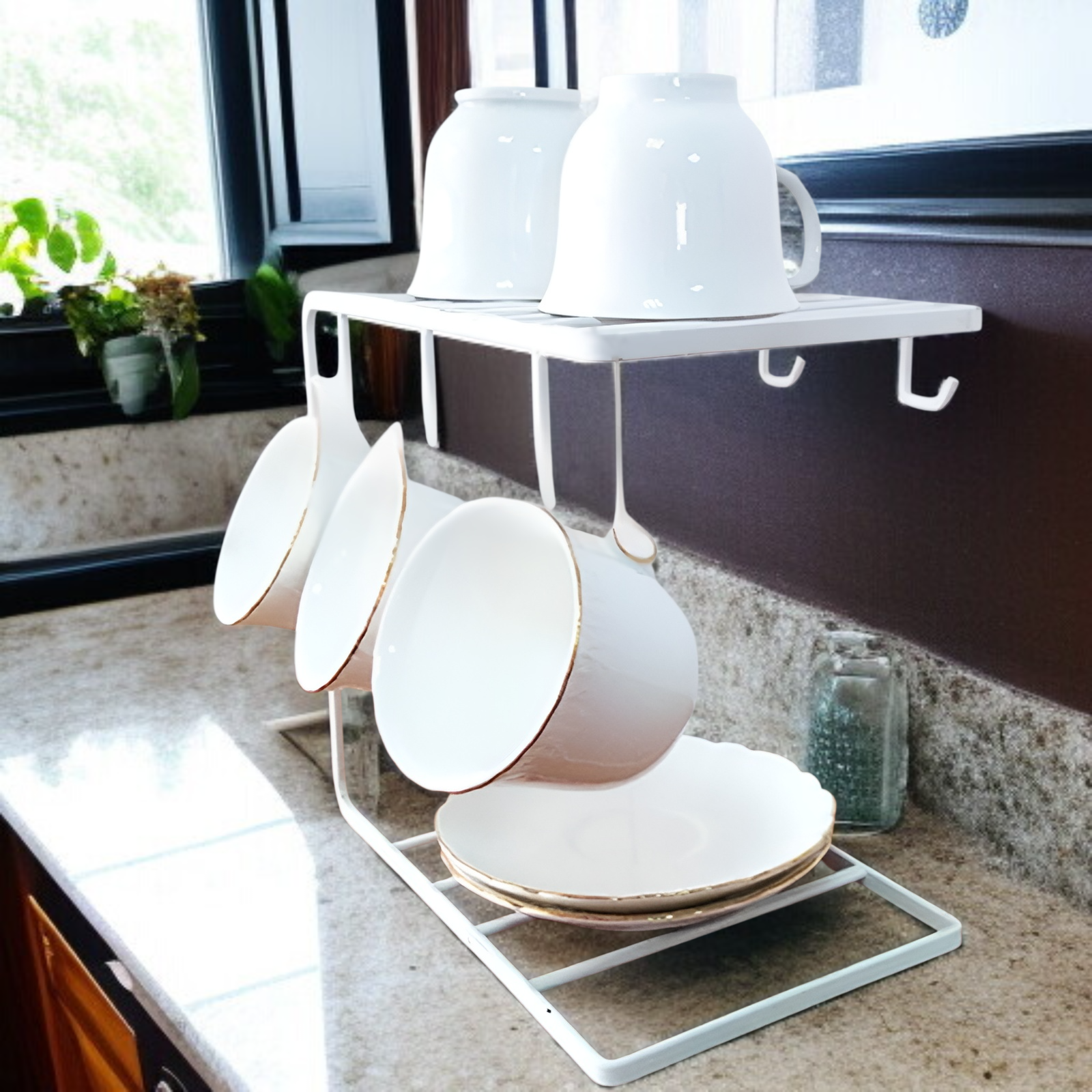 カップラック、ウォーターカップ収納ラック、カップ収納、ドレンカップ仕切りラック、ティーセット収納ラック、逆さまのコーヒーカップバー